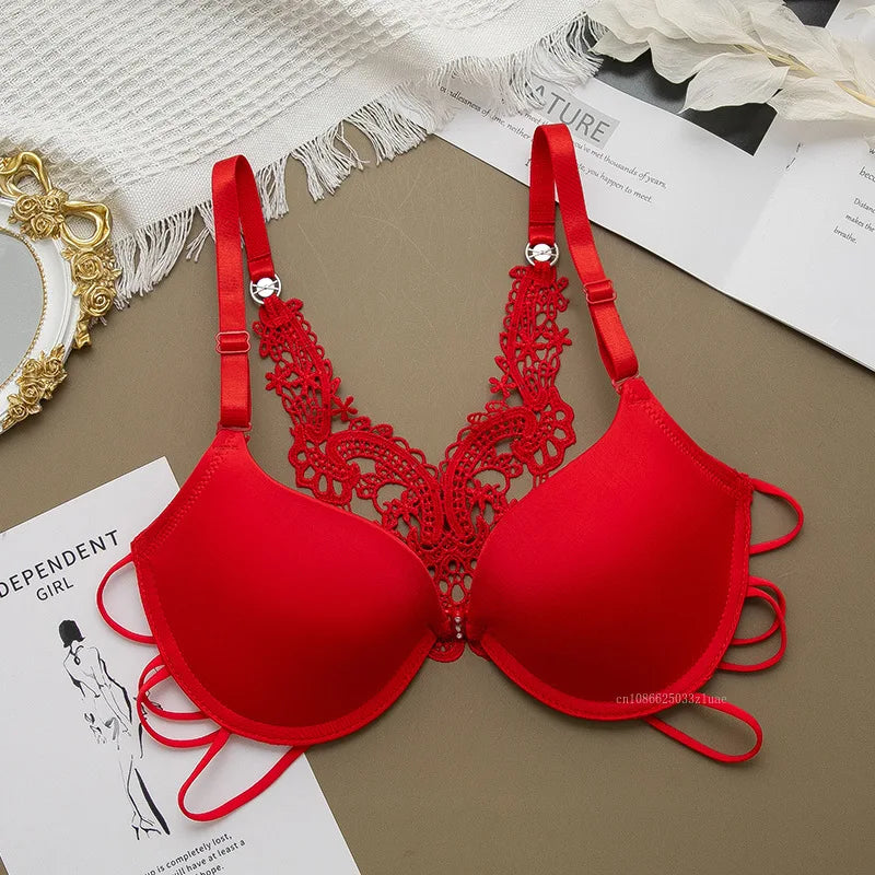 Sexy Silky Seamless Underwire Bra With Floral Embroidery