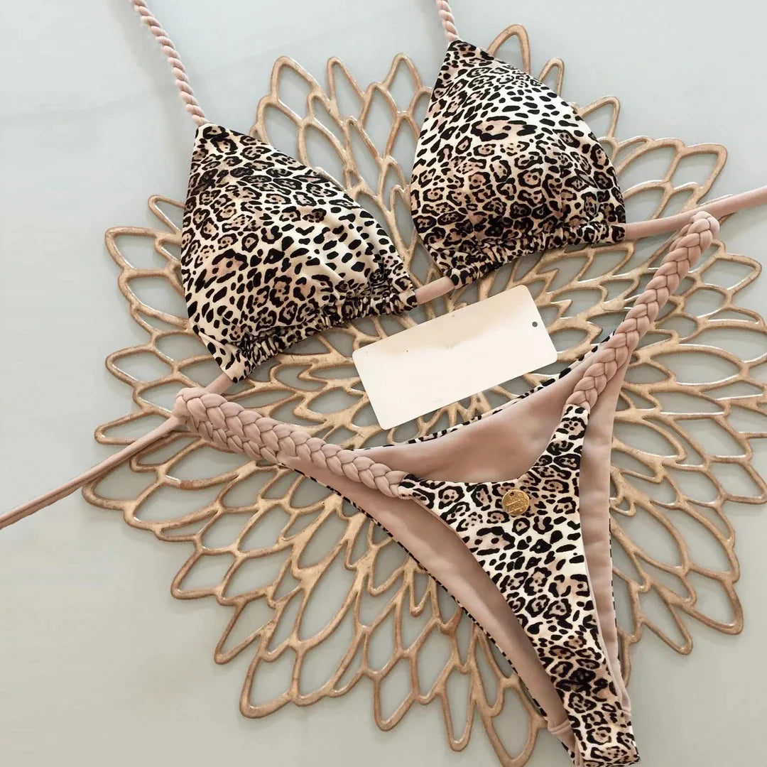 Womens Bikini Split Print Swimwear G String Beach Holiday