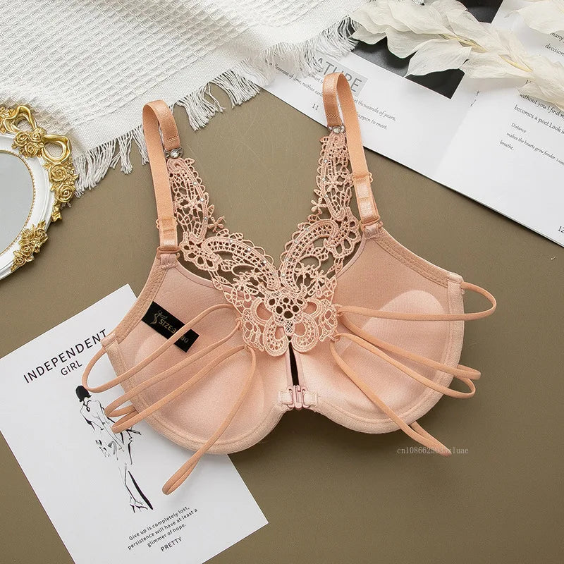 Sexy Silky Seamless Underwire Bra With Floral Embroidery