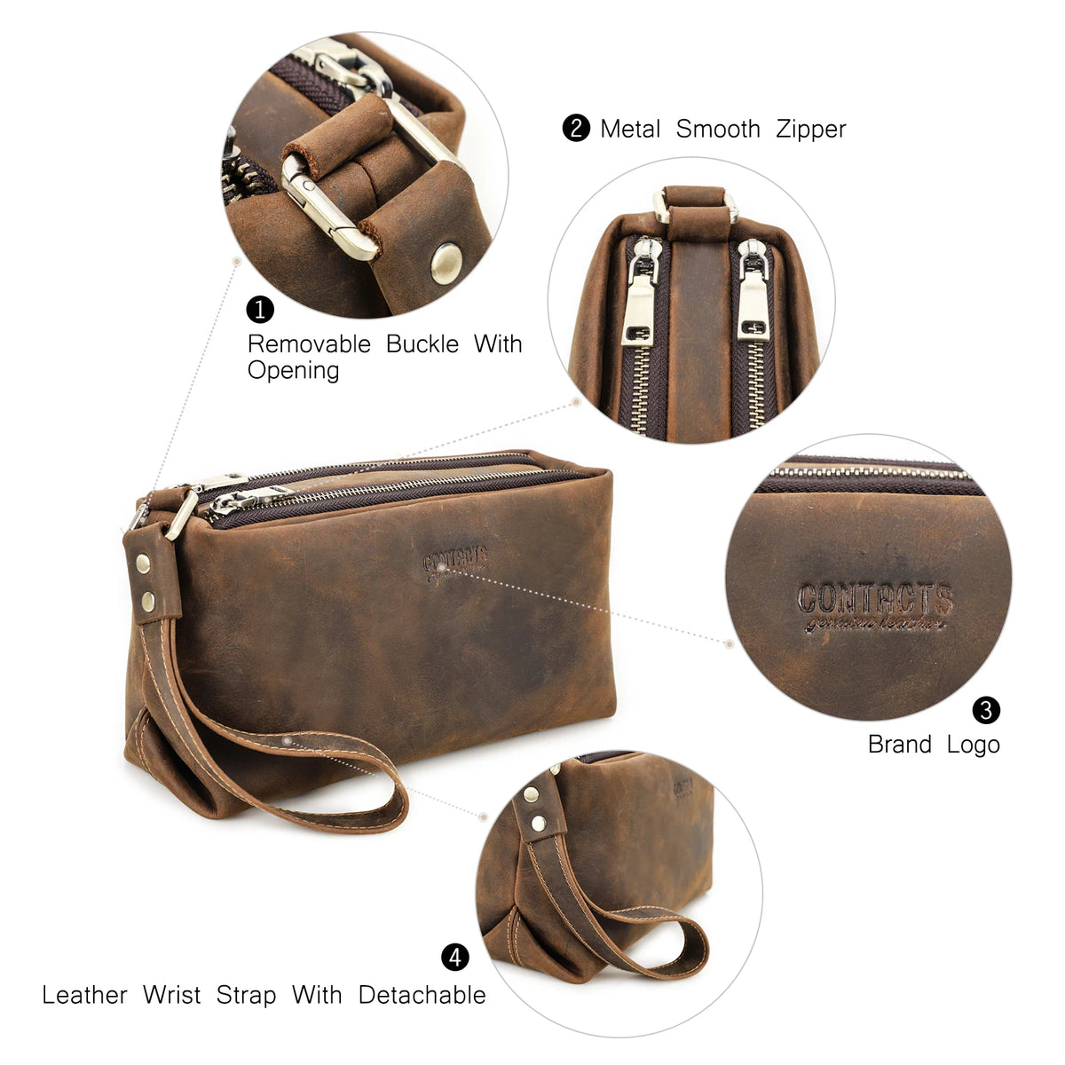 Vintage Genuine Crazy Horse Leather Men Clutch Bag Wallet