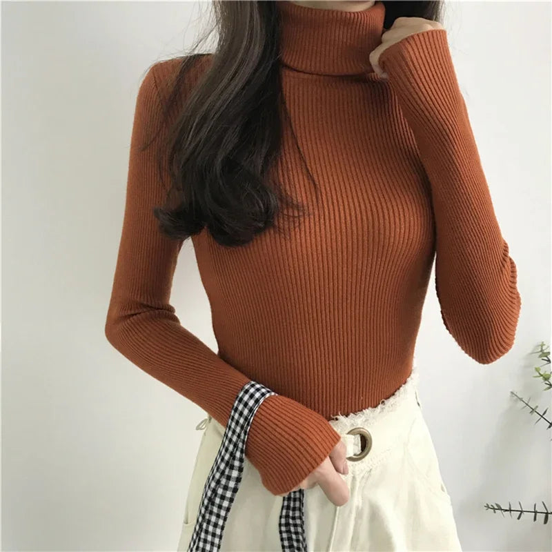 2024 Autumn Thick Knit Sweater For Women Ribbed Turtleneck