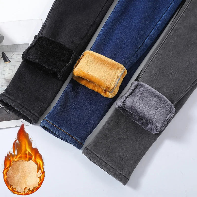 Women Thermal Skinny Jeans Winter Warm Fleece Denim Pants