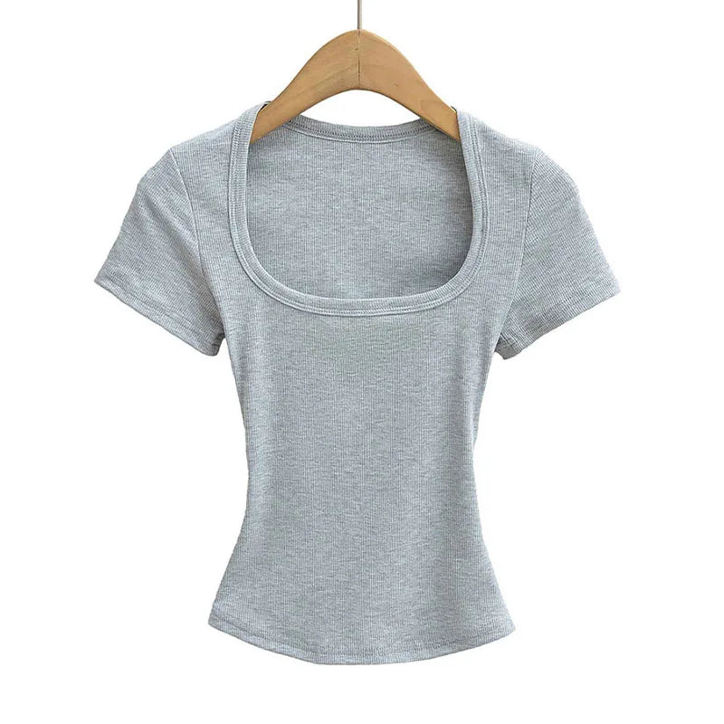 Summer Square Neck High Elasticity Crop Top Women Slim Fit