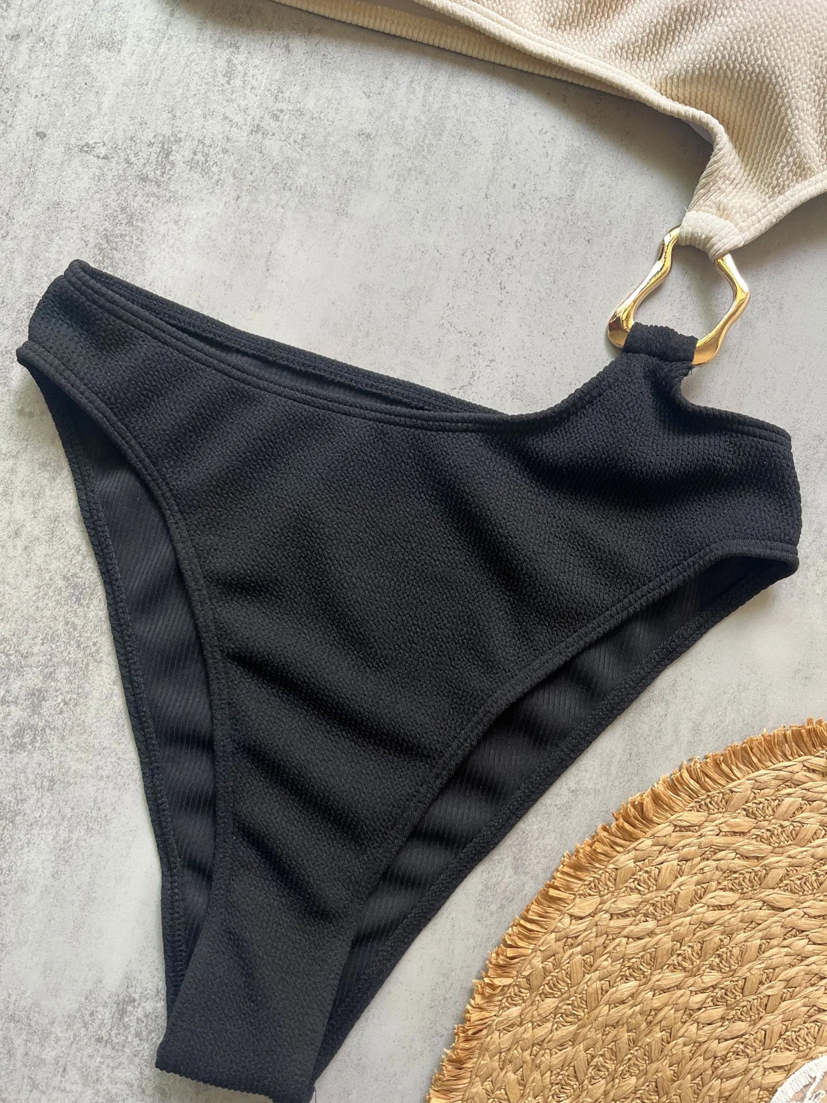 Women One Shoulder Asymmetric Swimsuit With Metal Ring