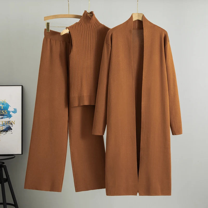 New 3 Piece Solid Tape Patch Tank Top Pants Set With Coat