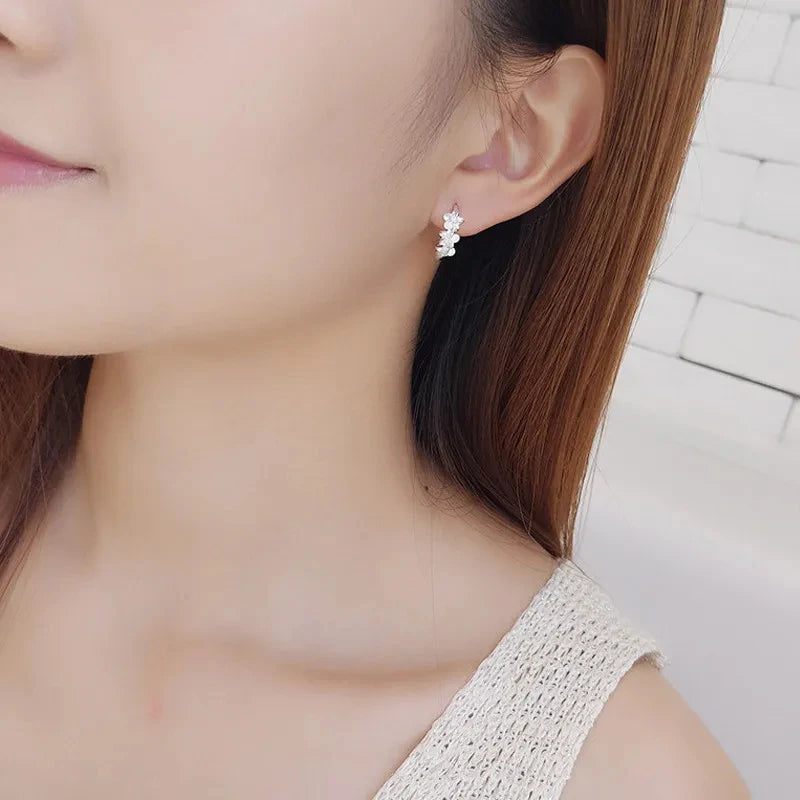 925 Sterling Silver Stud Earrings Crystal Zircon Flower