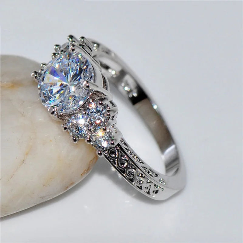 Exquisite Silver Engagement Ring For Women White Zircon