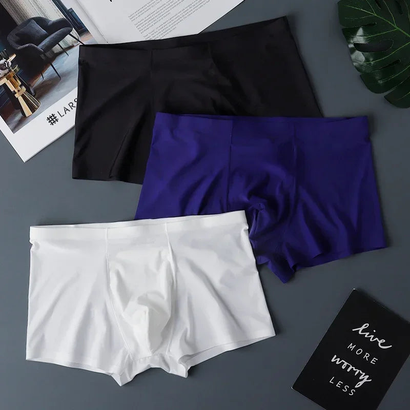 3 Pack Mens Ice Silk Seamless Breathable Plus Size Briefs