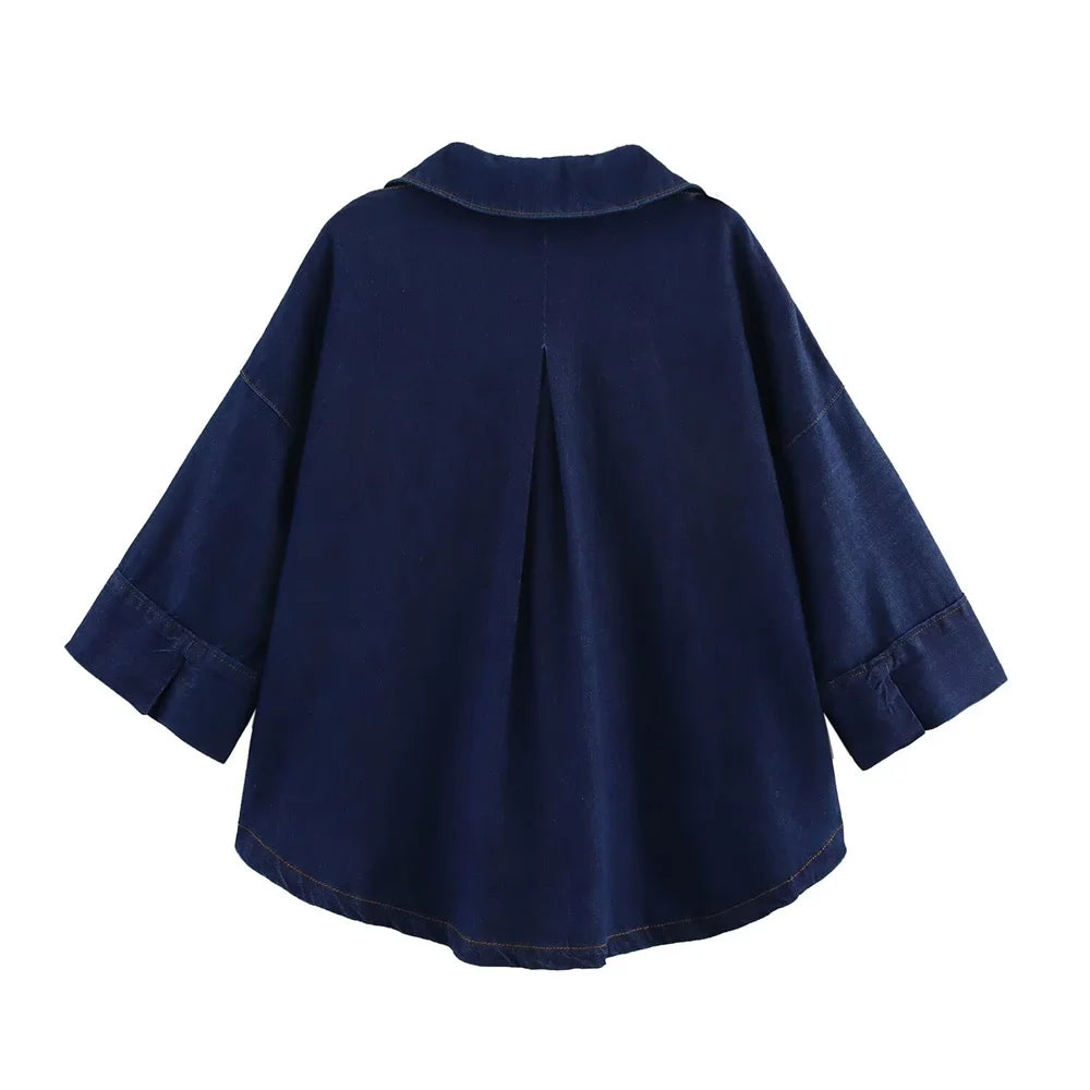 UNIZERA Denim Set Women Loose Fit Shirt And Wide Leg Pants