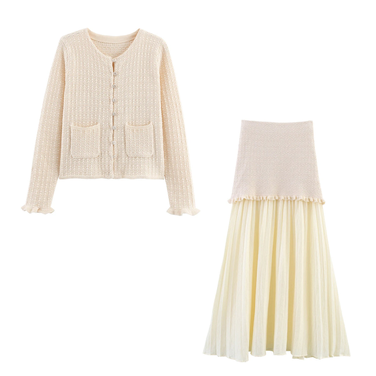 DEEABAE Autumn Winter Short Sleeve Knitted Cardigan Set