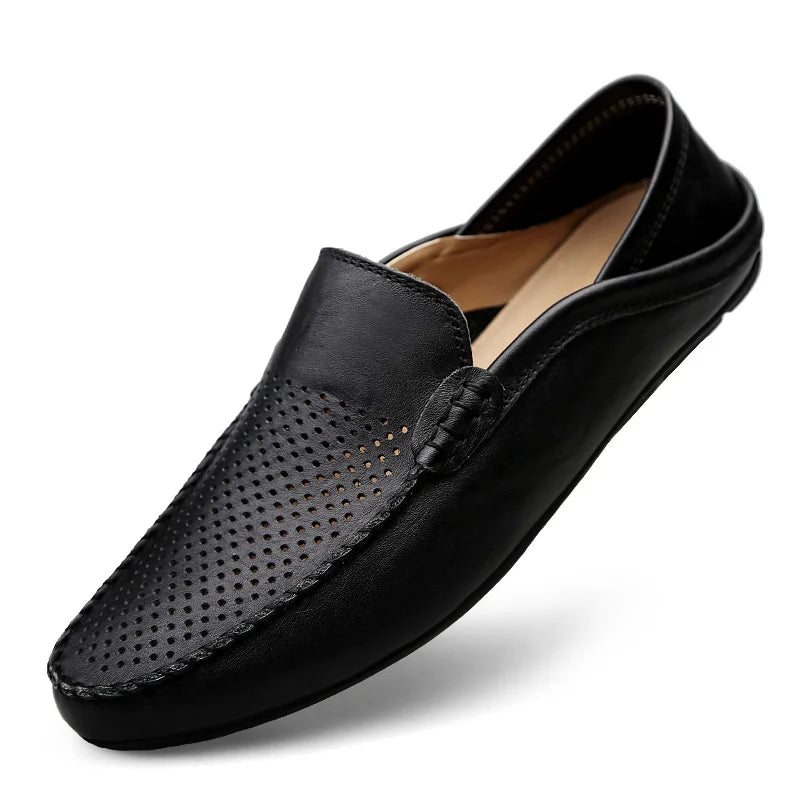 Summer Men Italian Leather Moccasins Slip On Loafers