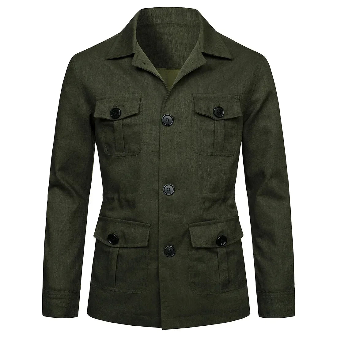 Mens Safari Jacket Linen Outerwear Solid Color Retro