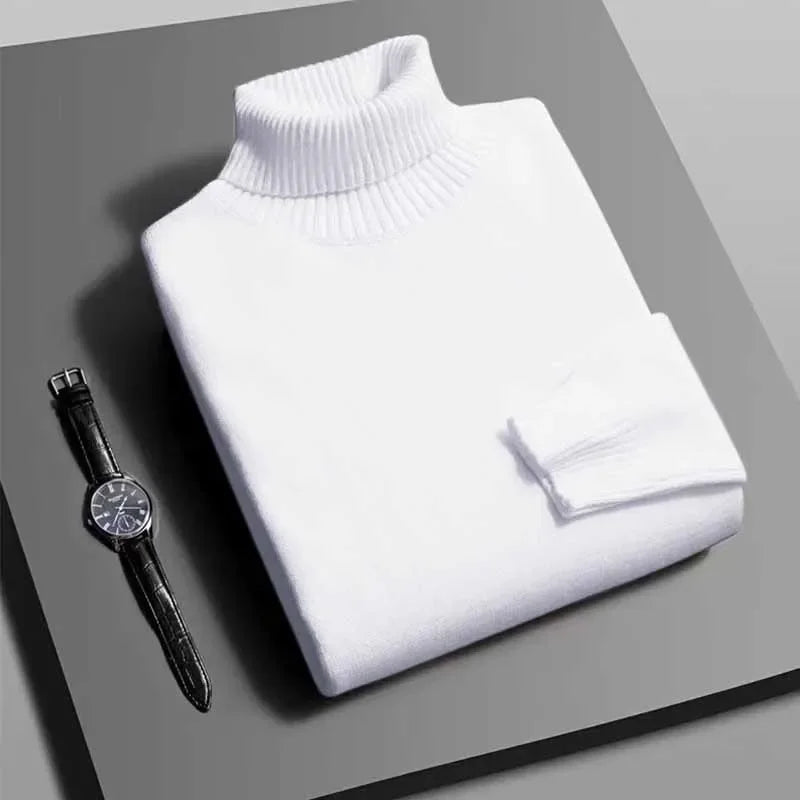 Autumn Mens Knitted Turtleneck Sweater Slim Fit Long Sleeve