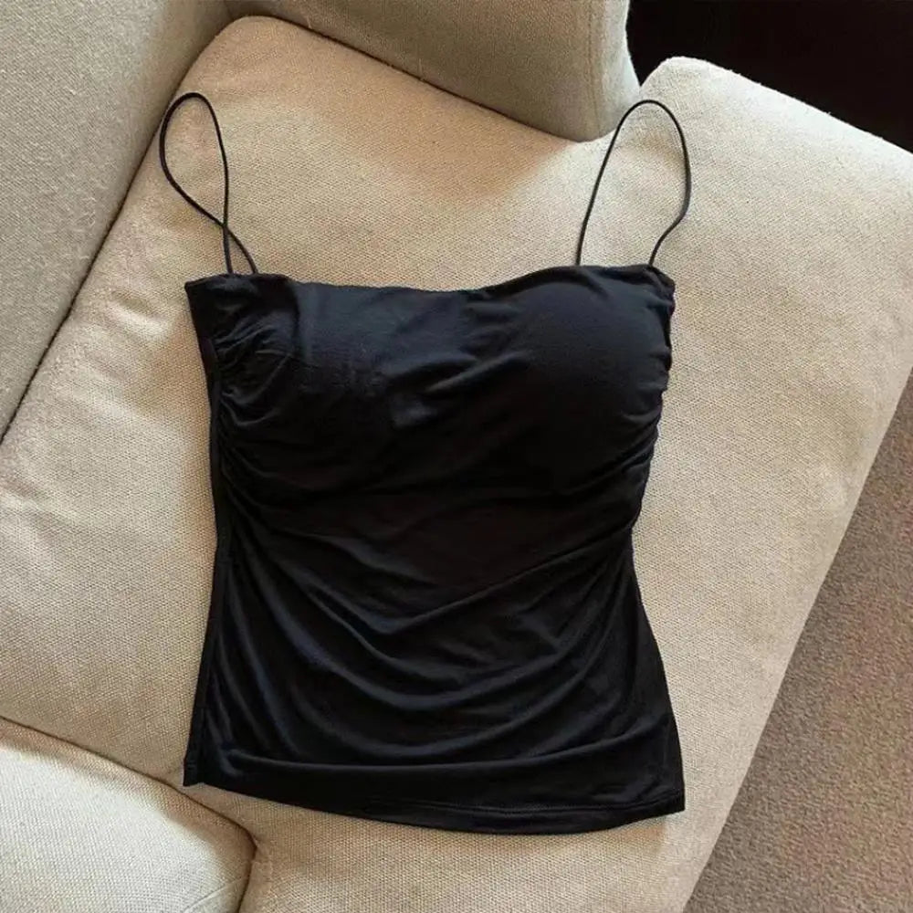 Women Summer Camisole Tank Built In Bra Spaghetti Straps