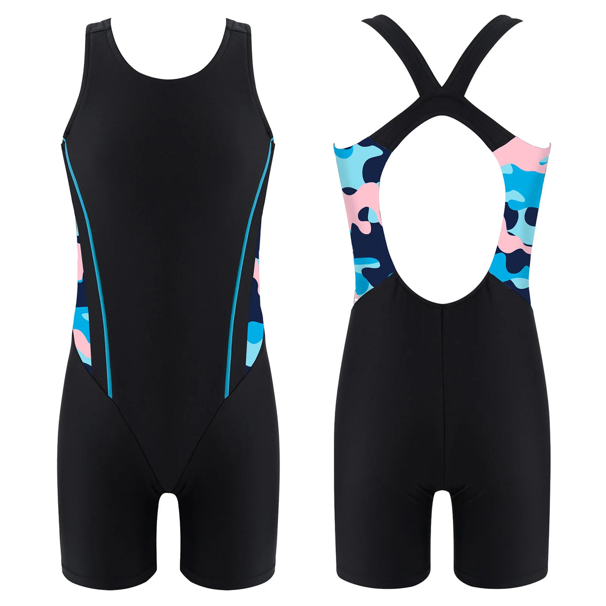 Girls Sleeveless Rashguard One Piece Swimsuit Jumpsuit