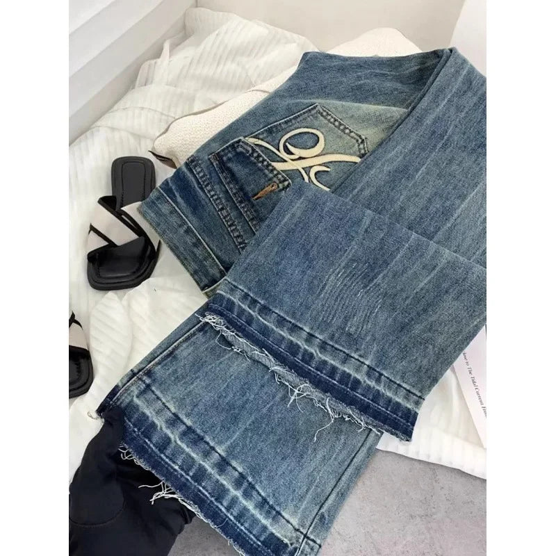 American Retro Low Rise Jeans Embroidered Bell Bottoms