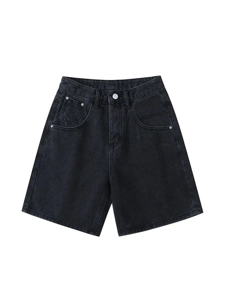 Plus Size High Waist Denim Shorts Button Wide Leg Summer