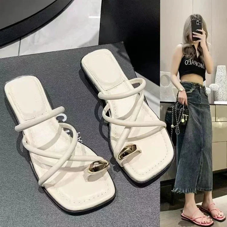 Women Cross Strap Slide Sandals Toe Loop Beach Casual