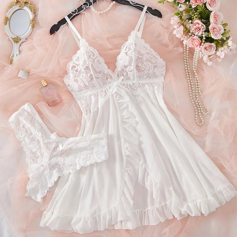 2025 Lace Sleeping Robe Nightgown Set Plus Size Sleepwear