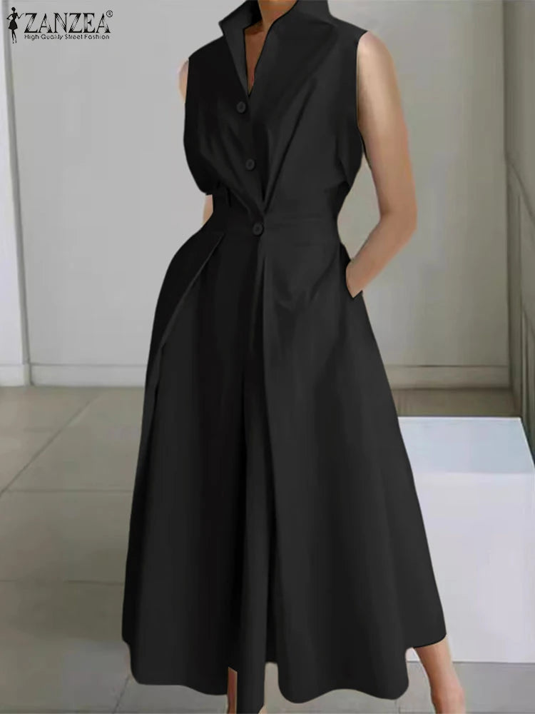 Elegant Summer Polyester Shirt Dress With High Waist Midi