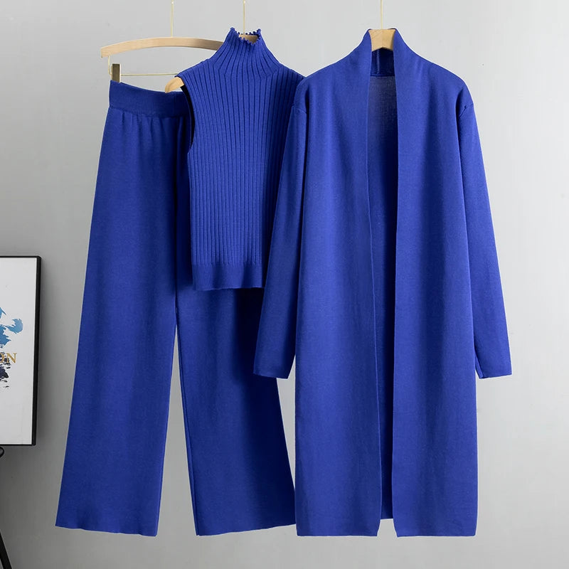 New 3 Piece Solid Tape Patch Tank Top Pants Set With Coat