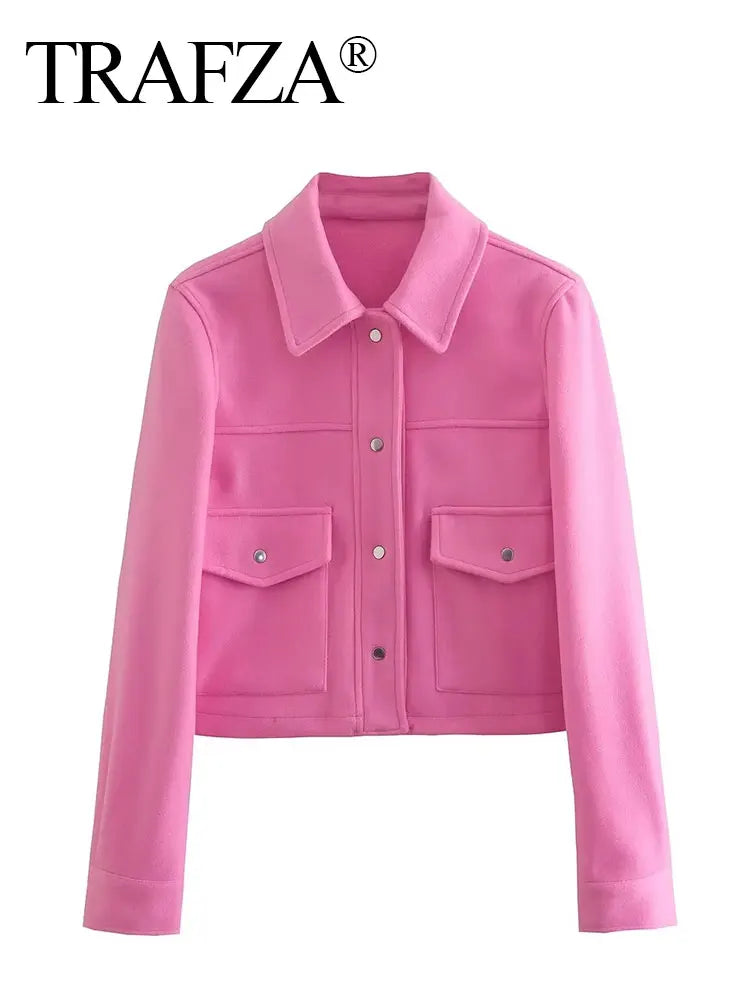 Trafza Womens Autumn Long Sleeve Jacket With Front Pockets