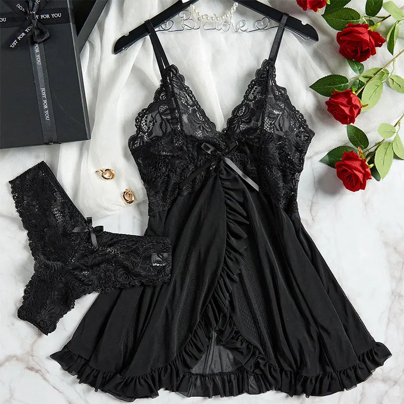 2025 Lace Sleeping Robe Nightgown Set Plus Size Sleepwear