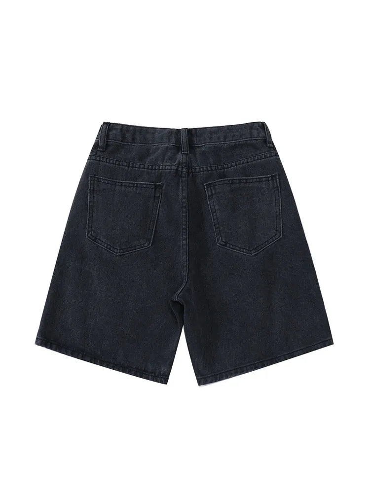 Plus Size High Waist Denim Shorts Button Wide Leg Summer