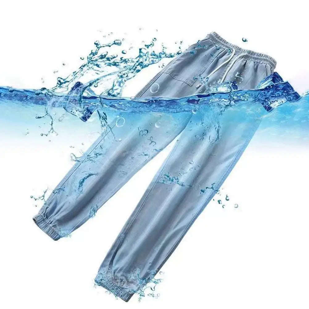 Women Summer Ice Silk Harem Pants Elastic Waist Drawstring