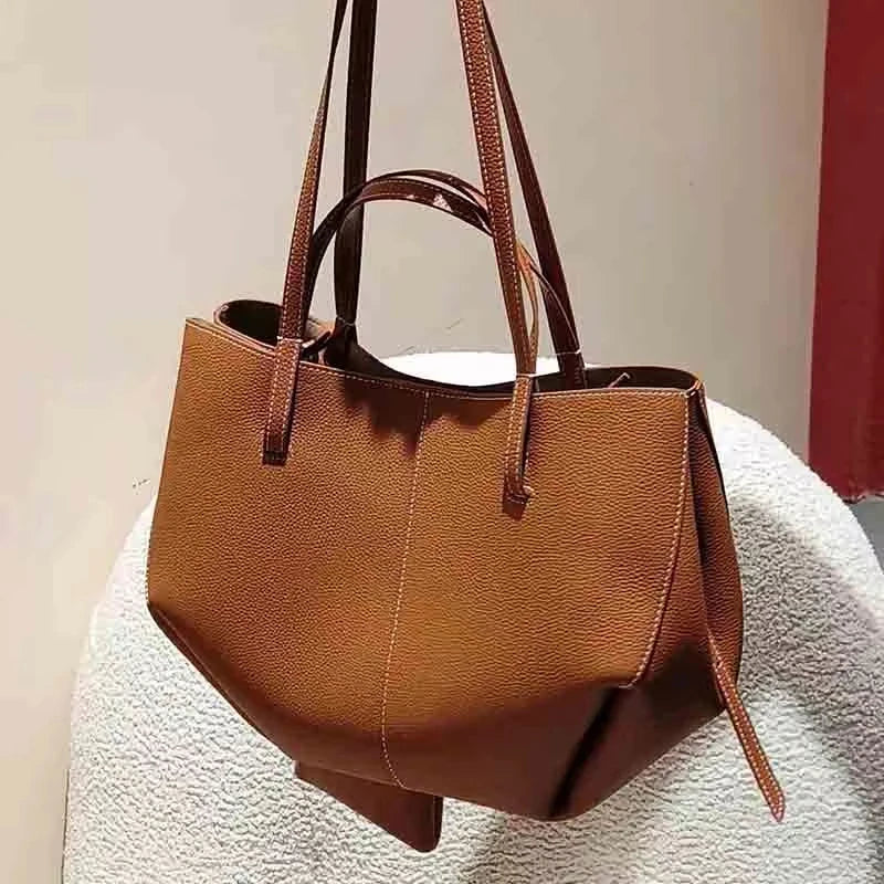 Luxury Designer Leather Bucket Bag for Women Large Capacity