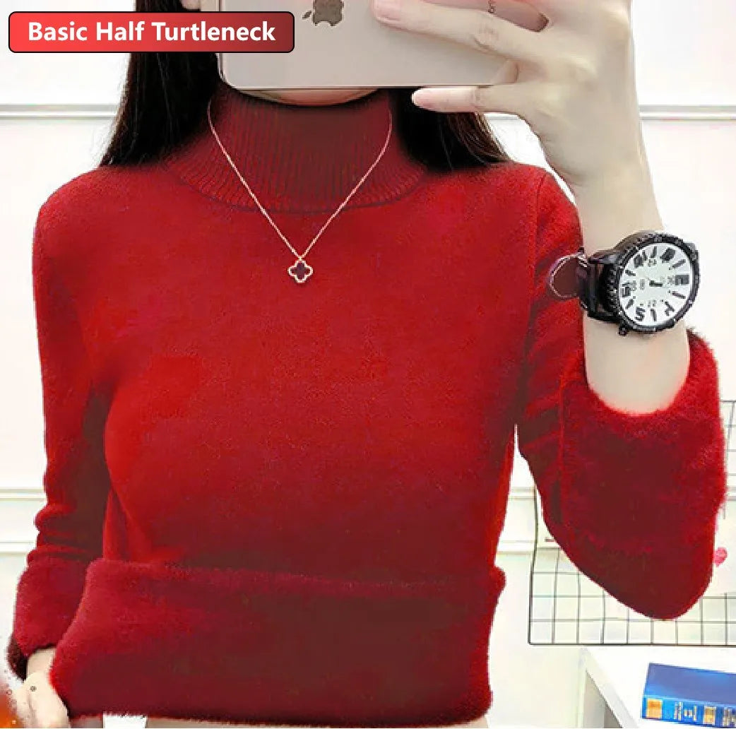 Women Turtleneck Velvet Lined Knit Sweater Thick Warm