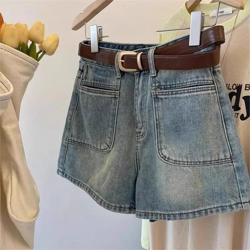 Plus Size High Waist Wide Leg Jeans Women Blue Denim Retro