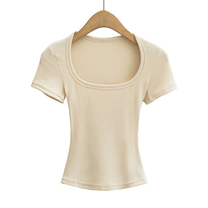 Summer Square Neck High Elasticity Crop Top Women Slim Fit