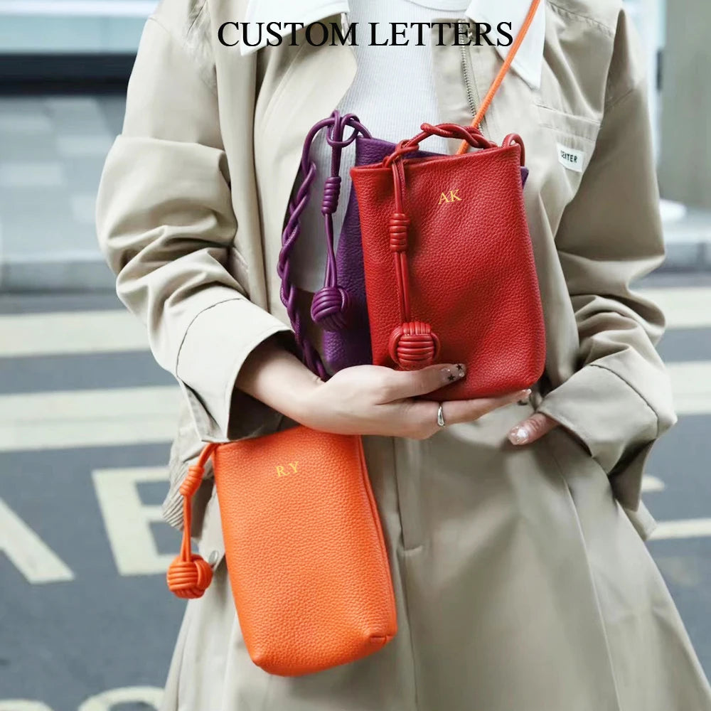 Genuine Leather Crossbody Bag Custom Initials Handwoven