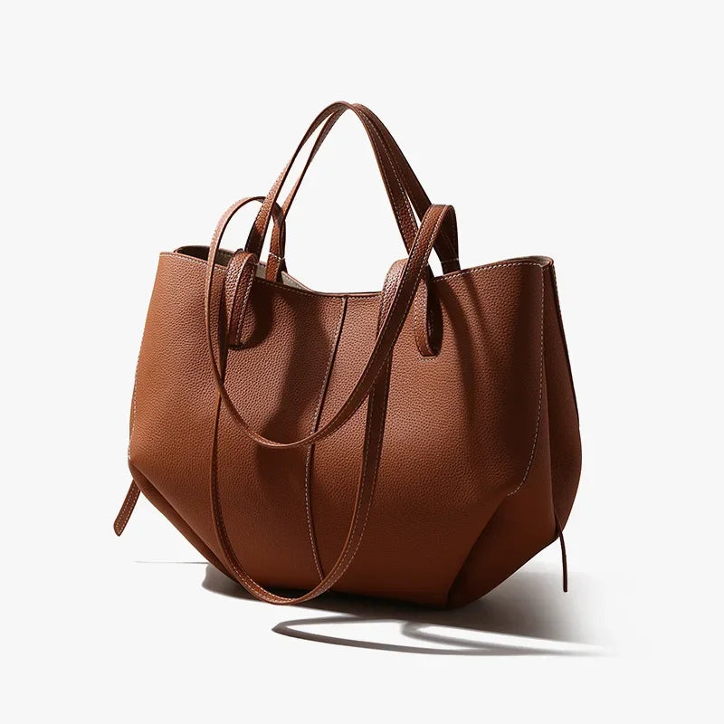Luxury Designer Leather Bucket Bag for Women Large Capacity