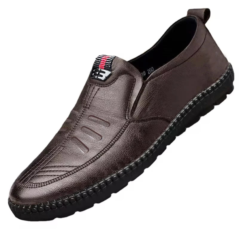 Mens PU Leather Loafers Non Slip Slip On Breathable Shoes