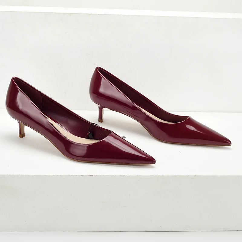 Wine Red Pointed Toe Women Mid Heel Shoes Casual Everyday