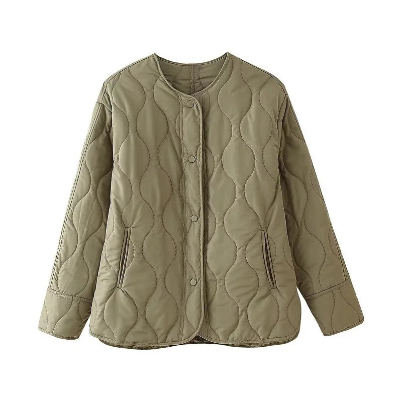 Mujer Black Quilted Padded Jacket Women Long Sleeve Coat