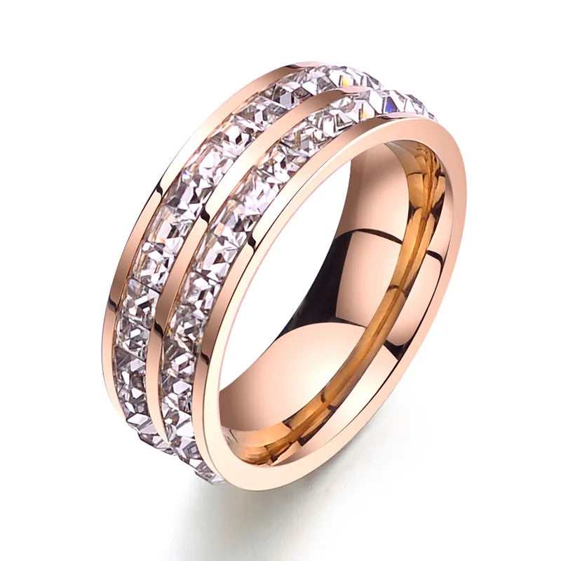 Clear White Stones Ring Stainless Steel 1 And 2 Zircon