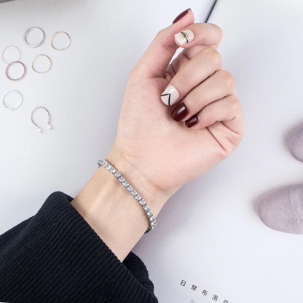 S925 Sterling Silver Zirconia Tennis Bracelet Women 16-20cm