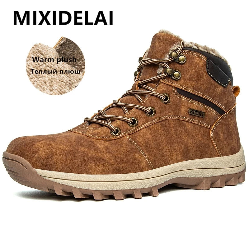 Winter Waterproof Men Boots Plush Warm Snow Ankle Shoes