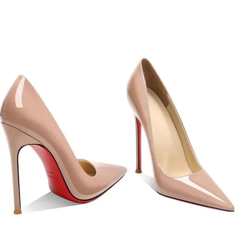 Pointed Toe PU Leather Slip On High Heels Nude Spring Shoes