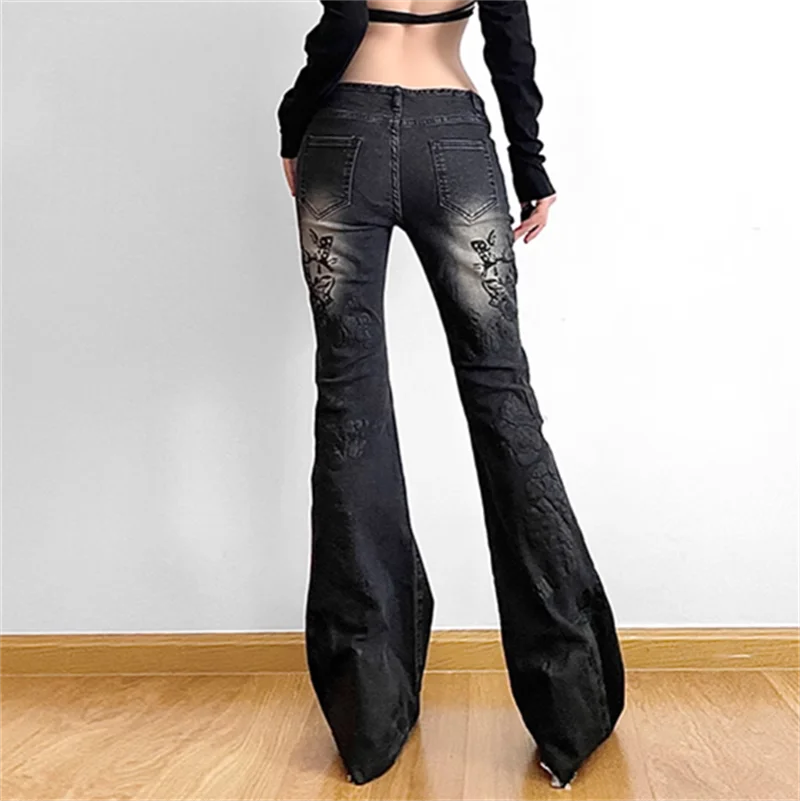 Women Gothic Y2K Flare Jeans Nineties Harajuku Baggy Denim