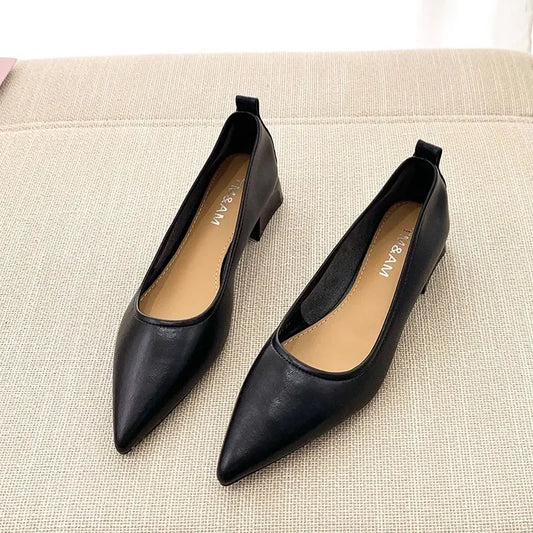 French Nude Single Shoes Soft Leather For Commuting Office