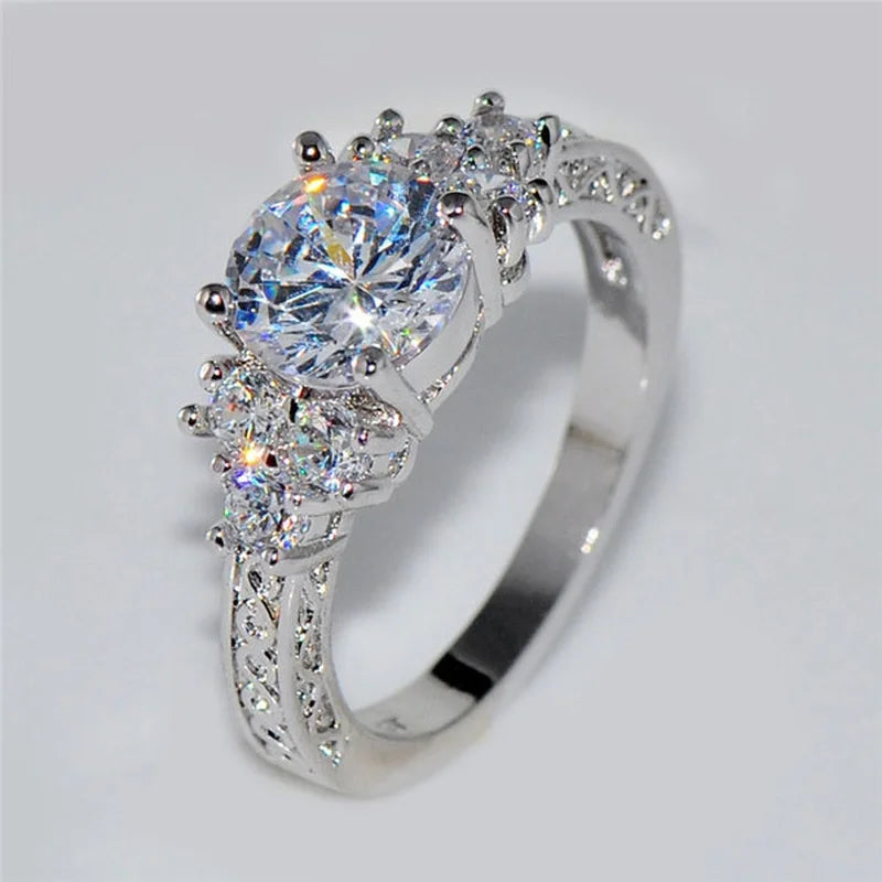 Exquisite Silver Engagement Ring For Women White Zircon