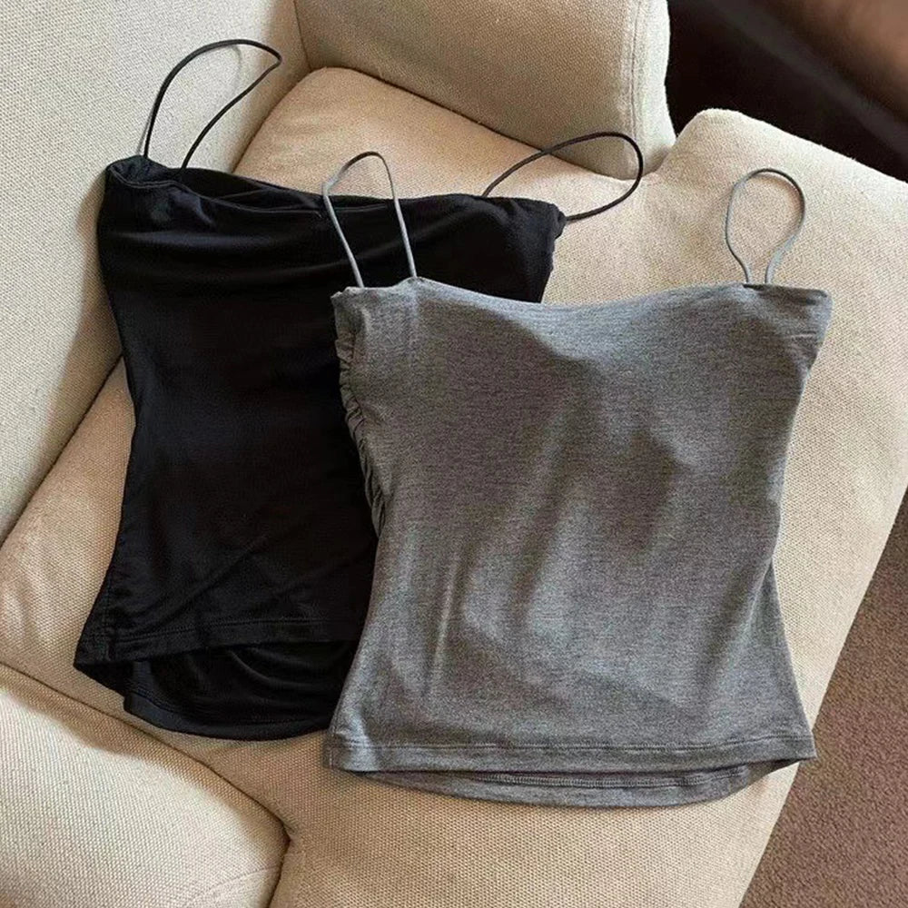 Women Summer Camisole Tank Built In Bra Spaghetti Straps