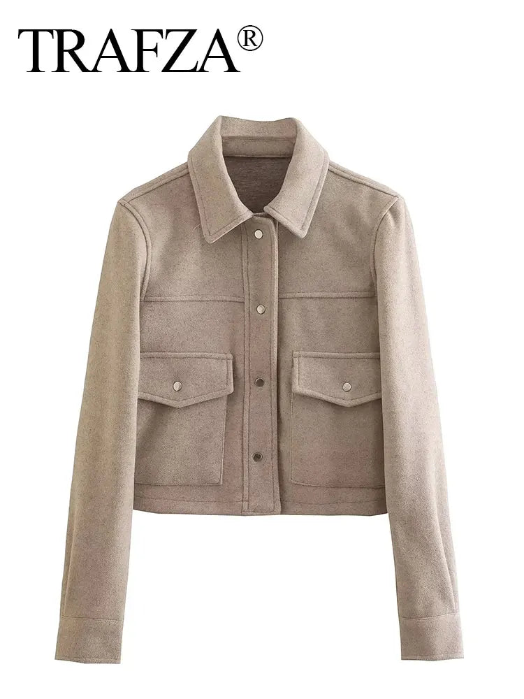 Trafza Womens Autumn Long Sleeve Jacket With Front Pockets