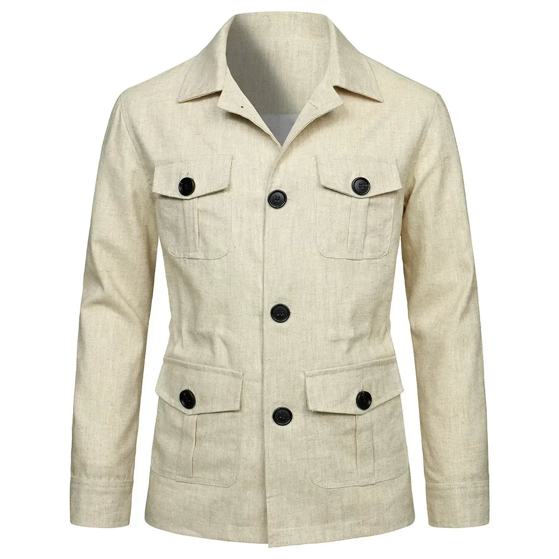Mens Safari Jacket Linen Outerwear Solid Color Retro