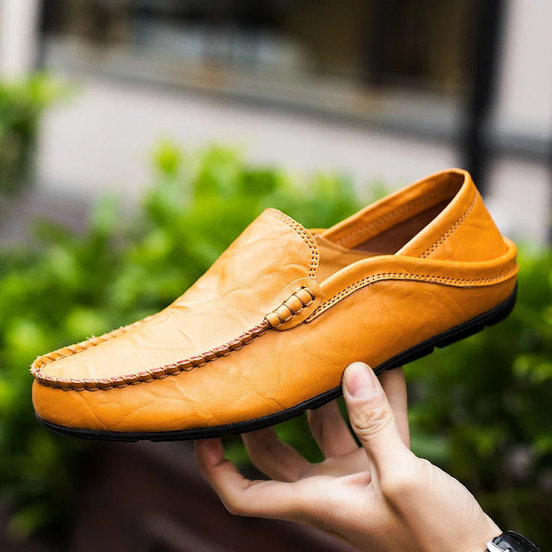 Summer Men Italian Leather Moccasins Slip On Loafers
