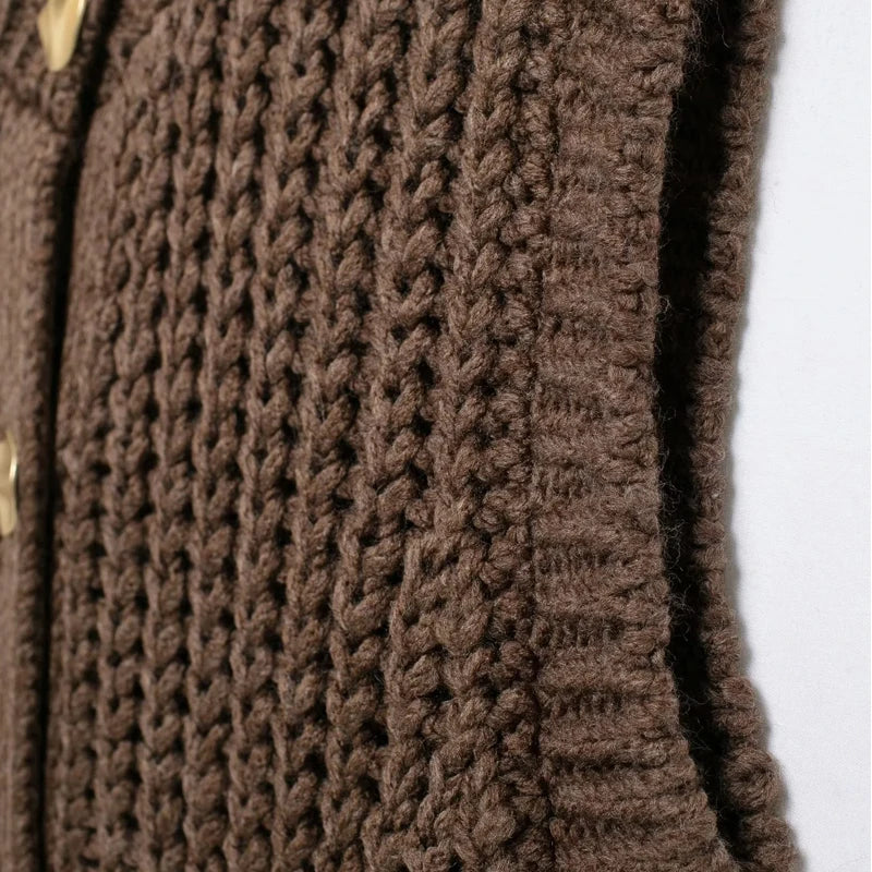 HXAO Womens Sleeveless Brown Knit Vest Cropped Preppy Style